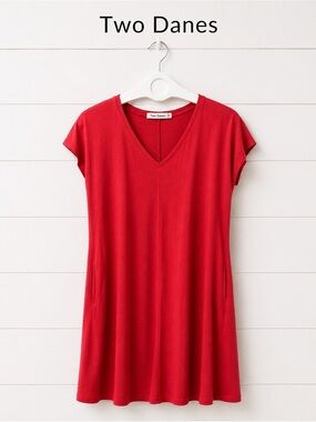 TWO DANES Red Hemp-Cotton Dress with Pockets – Size XS